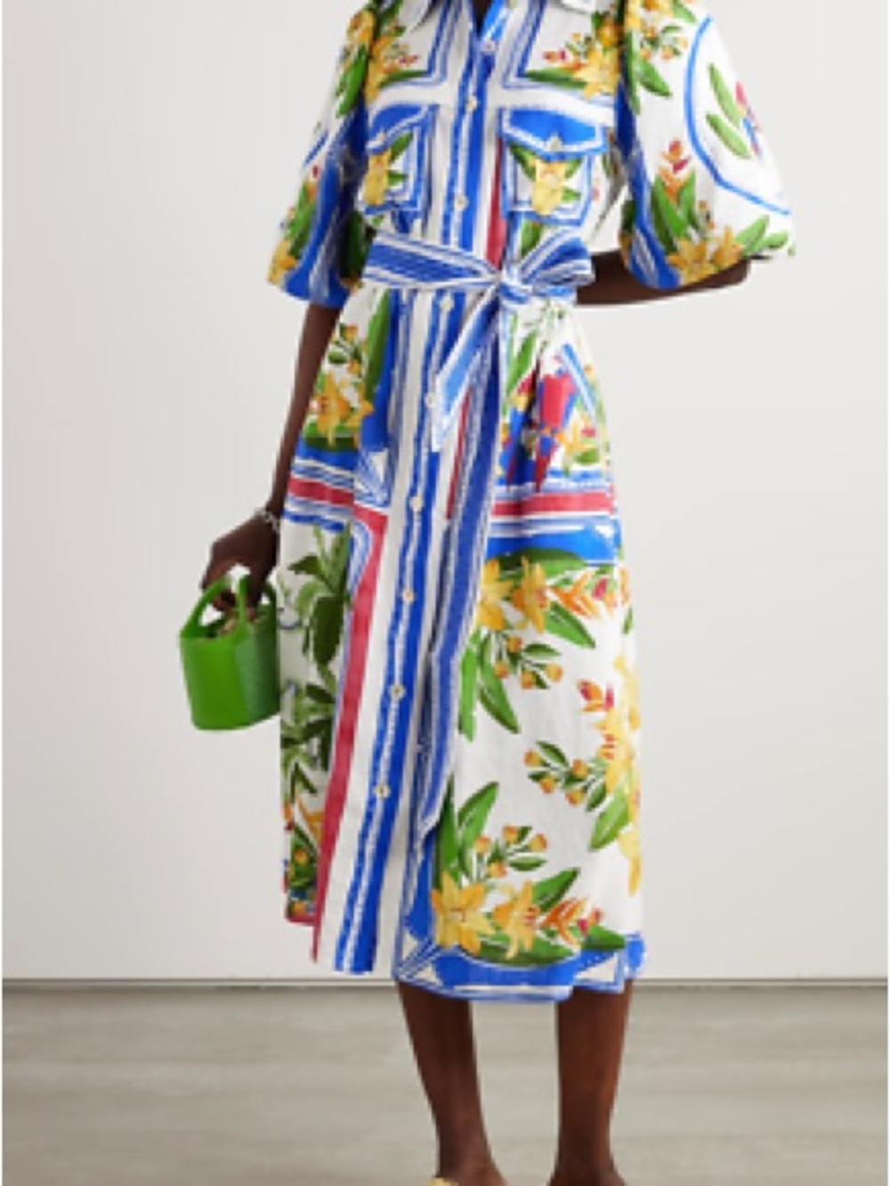 Tropical Print Maxi Shirt Dress in Blue and Green - Picture 4 of 4
